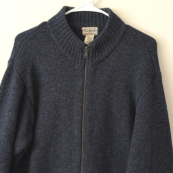 L.L. Bean Mens Medium 100% Wool Zip Up Sweater Jacket Blue Preppy Outdoor Casual - Picture 3 of 7